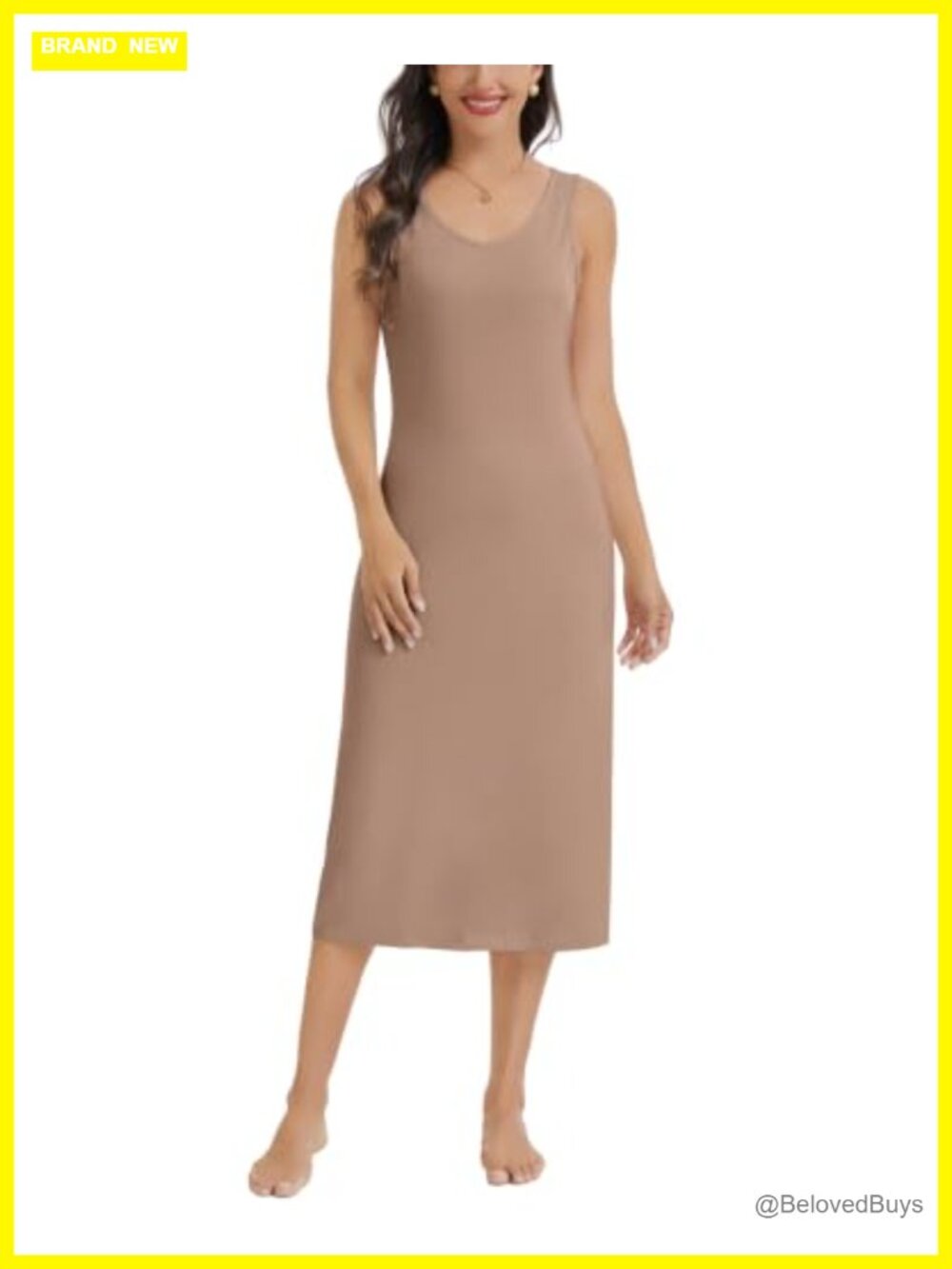 Womens Full Slip Dress V Neck Wide Strap Modal Blend Sleeveless Long